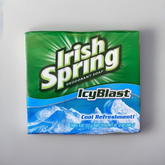 Irish Spring Deodorant Soap Bars Icy Blast Three 4 Oz Bars Bath Size Sealed - Picture 1 of 3